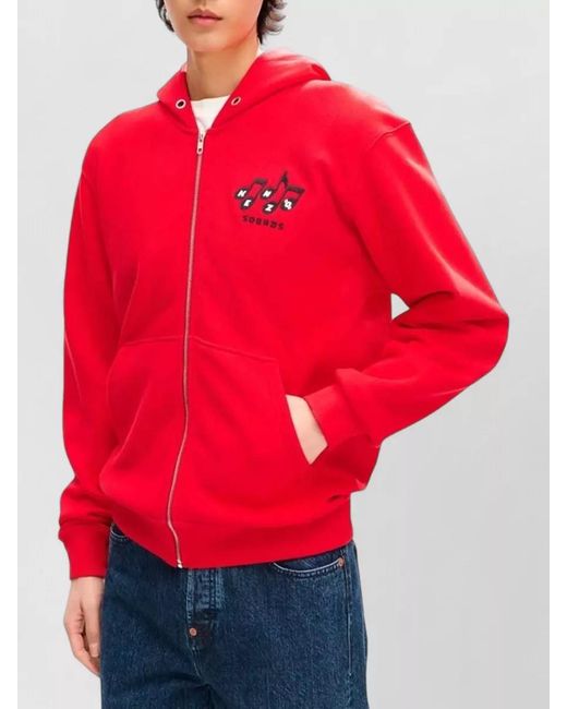 KENZO Red Cotton Zip Up Hoodie for men