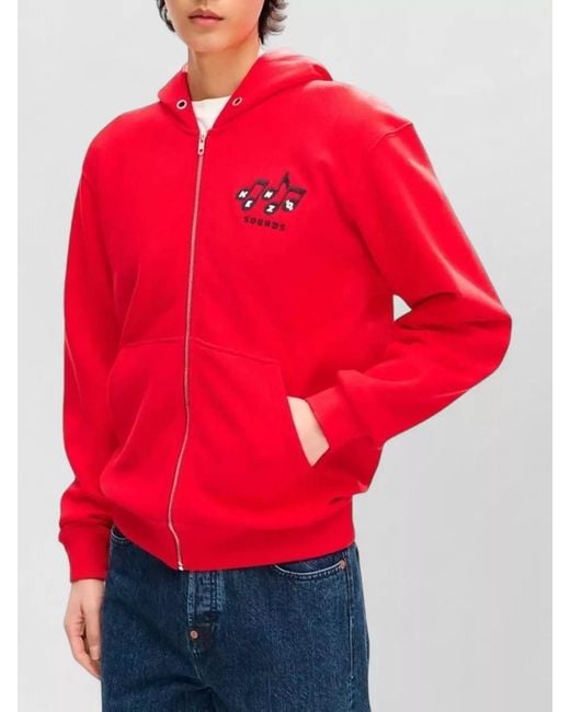 KENZO Red Sounds Cotton Zip Hoodie Vintage Style for men