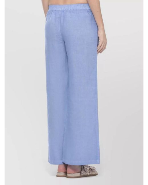 120% Lino Blue Linen Wide-Leg Trousers