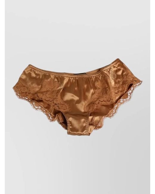Dolce & Gabbana Brown Silk Lace Slip Panties