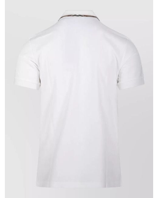 Burberry White Contrast Collar Short Sleeve Polo Shirt for men