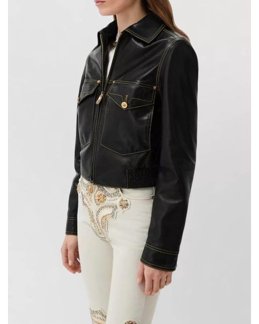 Versace Black Lamb Leather Regular-Fit Blouson Jacket