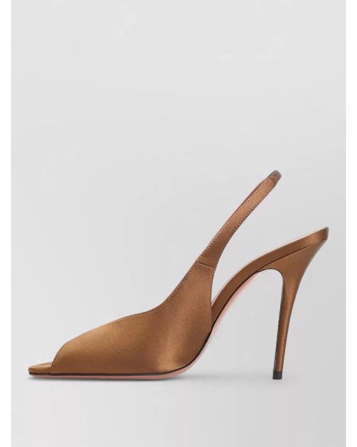 AMINA MUADDI Brown Kistina 105 Slingback Satin Peep Toe Mules