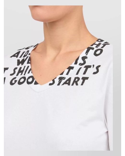 MM6 by Maison Margiela White Cotton Printed V-Neck Short-Sleeve T-Shirt