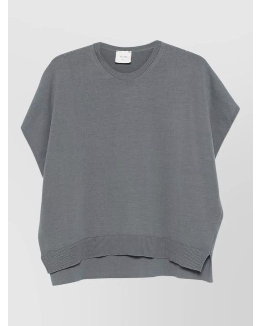 Alysi Gray Cotton Crew Neck Sleeveless Top Layered Hem