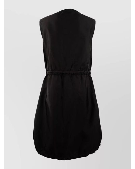 Prada Black Sleeveless Jacket Drawstring Waist Zip Pockets