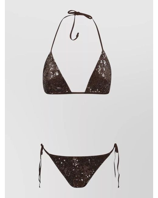 P.A.R.O.S.H. White Triangle Bikini Micro Sequins Sliding Cups