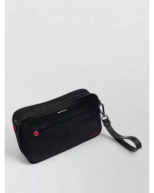 Kiton Black Clutch Bag Adjustable Strap Front Pocket for men
