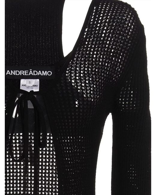 ANDREADAMO Black Openwork Long Knitted Dress