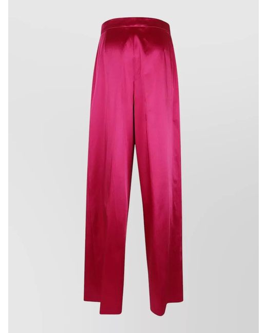 Dries Van Noten Red Wide-Leg Pleated Trousers