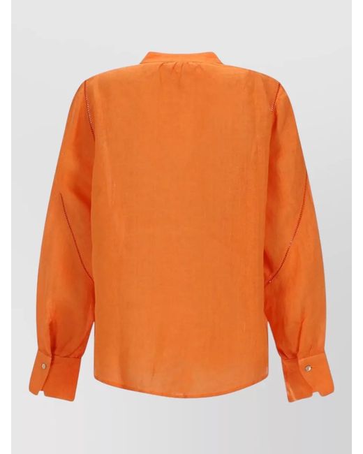 120% Lino Orange Linen Shirt Long Sleeves Mandarin Collar Relaxed Fit