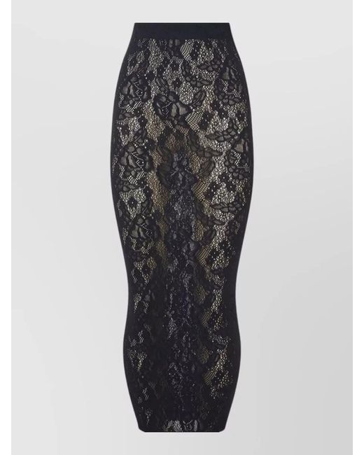 Wolford Gray Infinite Rose Lace Bodycon Knee Skirt