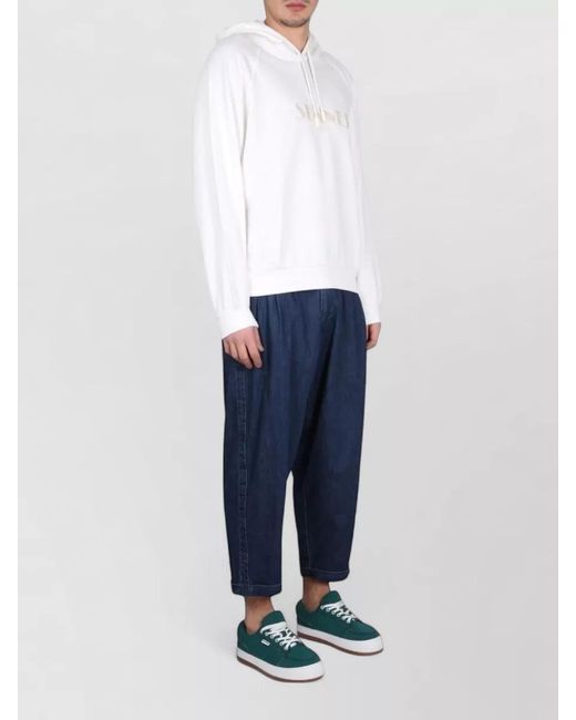 Sunnei White Cotton Logo Embroidered Hoodie for men