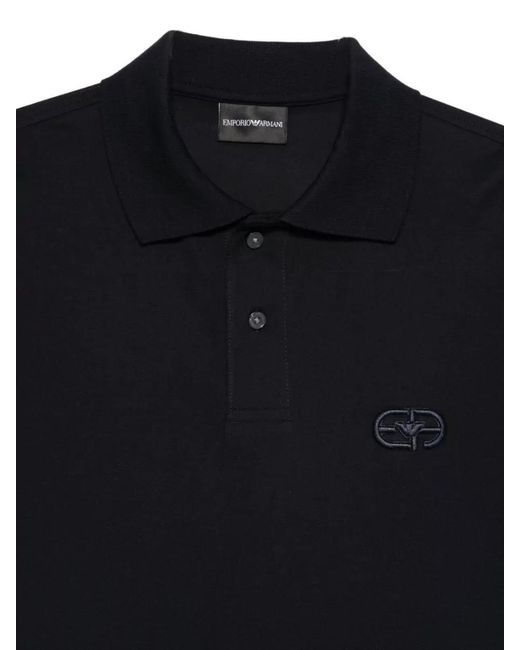 Emporio Armani Black Cotton Polo Shirt Logo Detail Short Sleeves for men