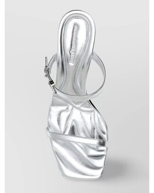 McQueen White Leather Heeled Mules