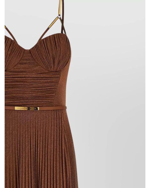 Elisabetta Franchi Brown Laminated Bustier Pleated Maxi Dress