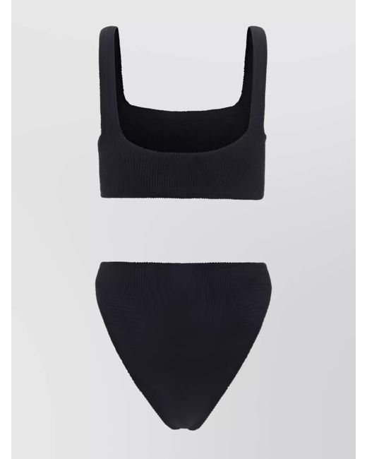 Hunza G Black Crinkle Off-Shoulder Swimsuit