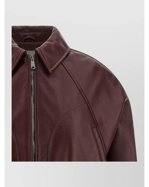 Brunello Cucinelli Brown Nappa Leather Panelled Cropped Single-Breasted Coat