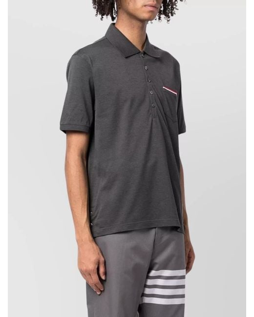 Thom Browne Black Cotton Short-Sleeve Polo Shirt for men