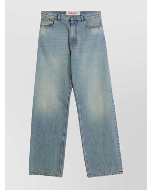 Valentino Garavani Blue Straight Trousers With Belt Loops And Five Pockets for men