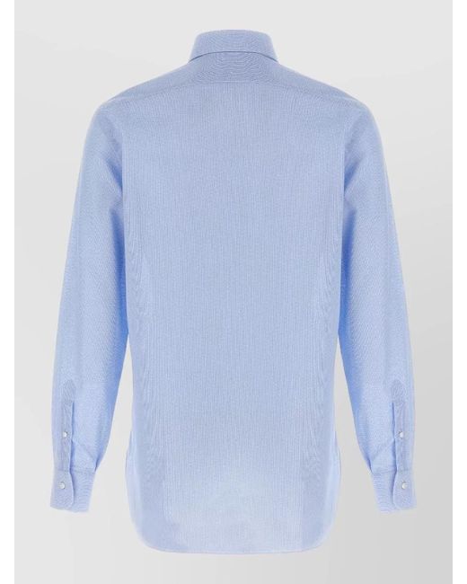 Barba Napoli Blue Honeycomb Texture Shirt Button Down Collar for men