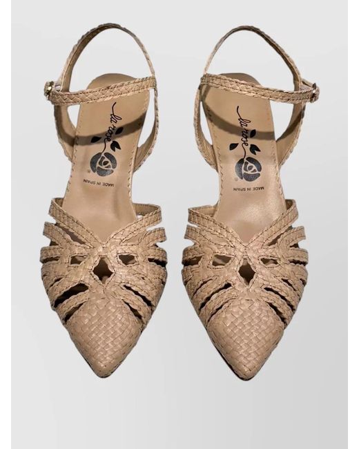 LA ROSE Metallic Moritz Strappy Pointed Toe Kitten Pumps