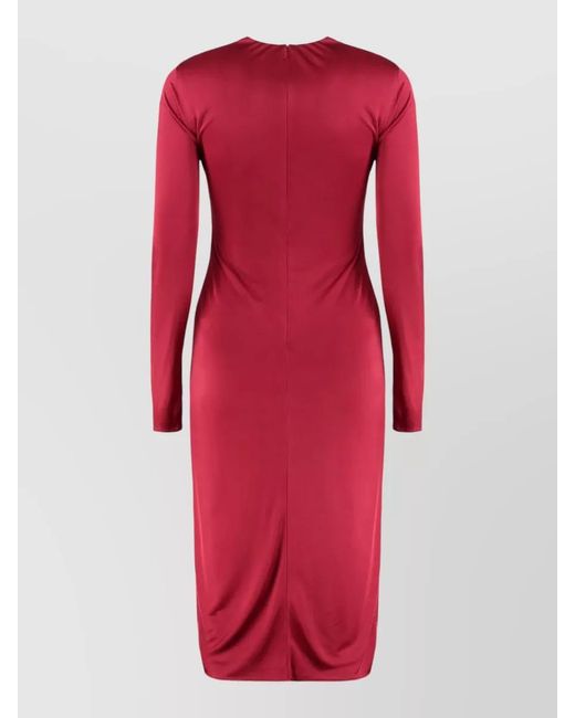 Versace Red Dress Ruched Jewel Brooch Long Sleeves