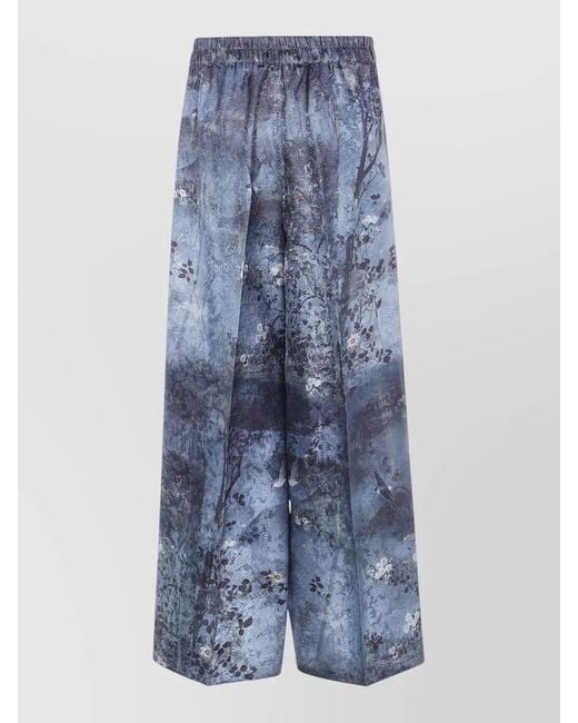 Pierre Louis Mascia Blue Jp Trousers Floral Pattern Wide Leg