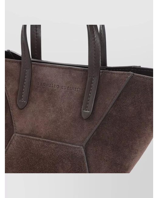 Brunello Cucinelli Brown Mini Suede Tote Bag Top Handles Strap