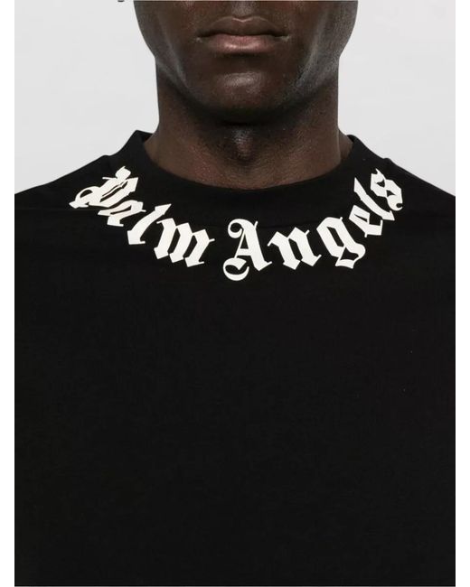 Palm Angels Black Logo Cotton Crew Neck Regular T Shirt for men