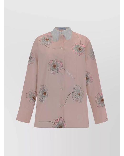 Prada Pink Printed Oversized Cotton Shirt