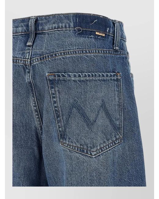 Mother Blue Denim Low-Rise Wide-Leg Cropped Jeans