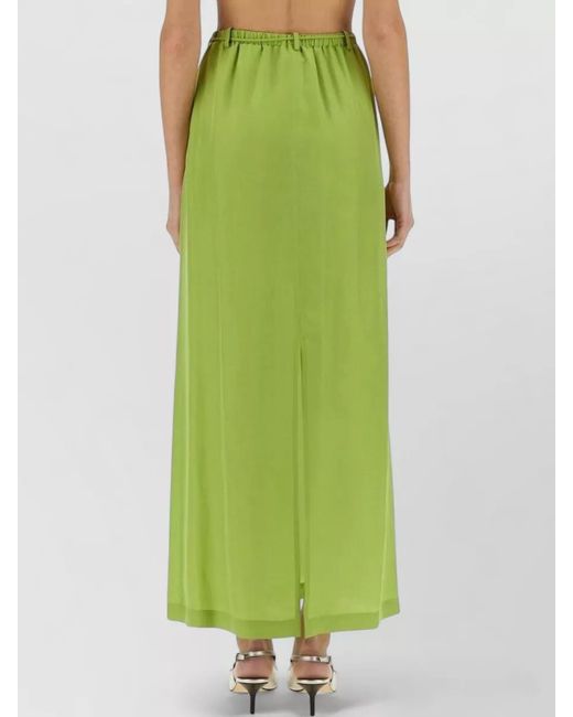 Alysi Green Silk Ankle Skirt Drawstring Waist Slit