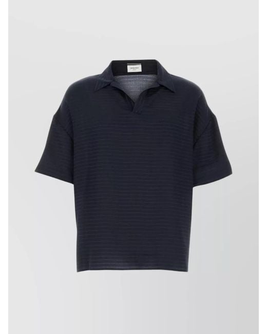 Saint Laurent Blue Silk Polo Shirt for men