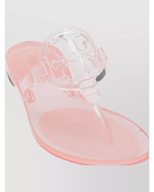 Tory Burch Pink Miller Flat Sandals Open Toe Transparent