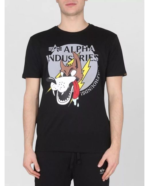 Alpha Industries Black Wolfhounds Crew Neck Graphic Print T-Shirt for men