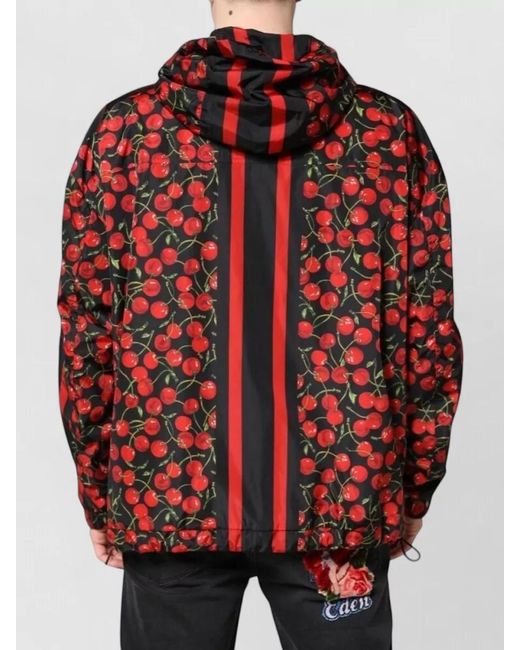 Dolce & Gabbana Red Cherry Print Hooded Windbreaker Jacket for men