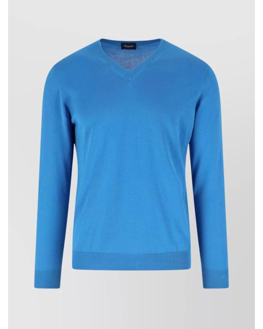 Drumohr Blue Ribbed V-Neck Knitwear With Long Sleeves for men