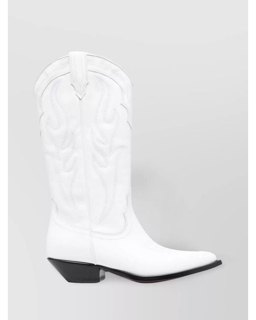 Sonora Boots White Calf Leather Embroidered Mid-Calf Western Boots