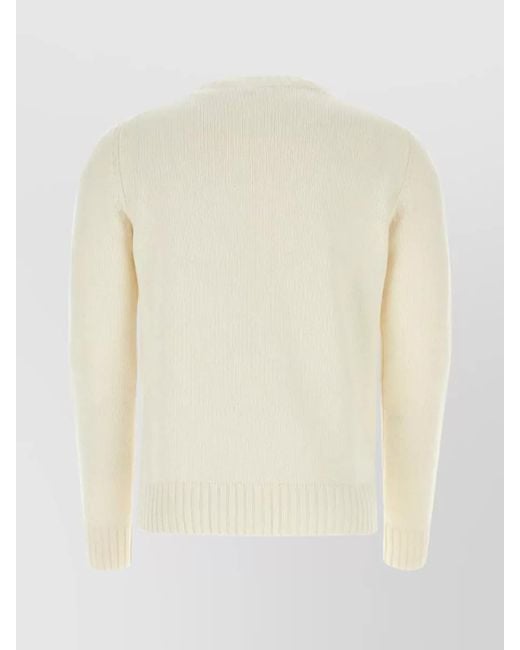 Prada White Cashmere Ribbed Crew-Neck Jumper for men