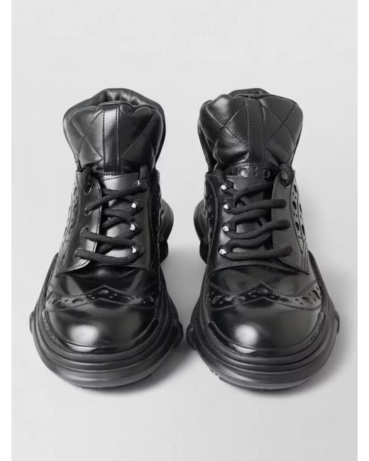 Dolce & Gabbana Black Leather Quilted Ankle Hi-Top Sneakers for men