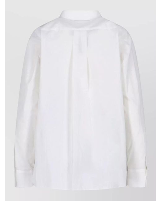 Sacai White Long Sleeve Top Front Pocket Pleated Detail