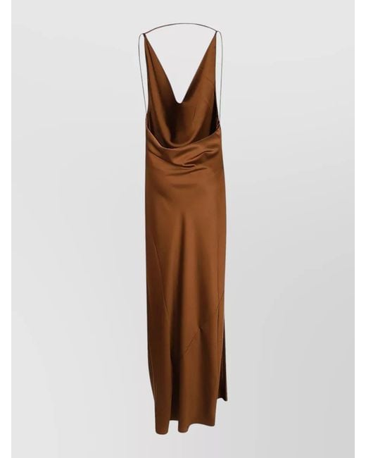 ANDAMANE Brown Vera Satin Maxi Dress Cowl Neckline