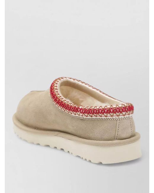 Ugg Natural Suede Round Toe Slippers Rubber Sole Trim