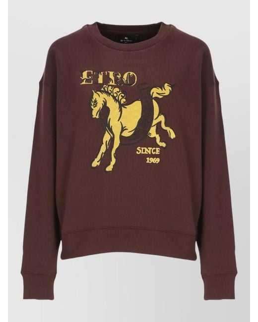 Etro Brown Cotton Sweatshirt Casual Style Crew Neck