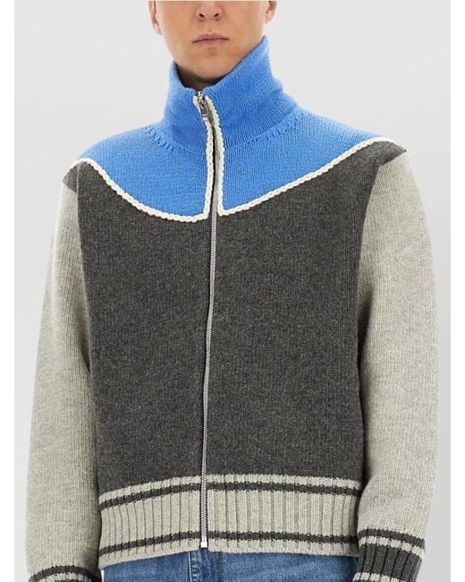 Bottega Veneta Blue Wool Cardigan With Zip for men