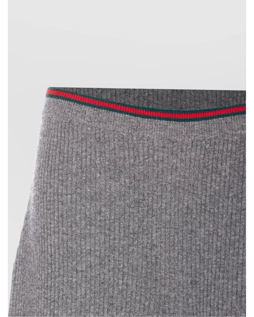 Gucci Gray Ribbed Wool Wide-Leg Trousers