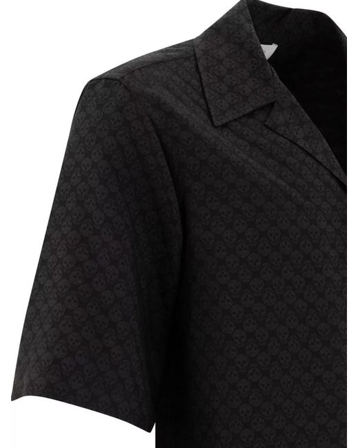 McQueen Black Viscose Camp Collar Skull Print Shirt for men