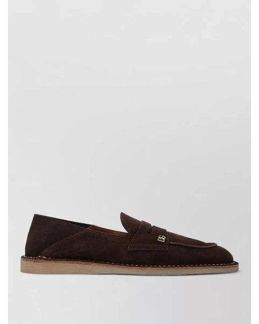 Dolce & Gabbana White Suede Finish Loafers Stitch Detailing Rubber Sole for men