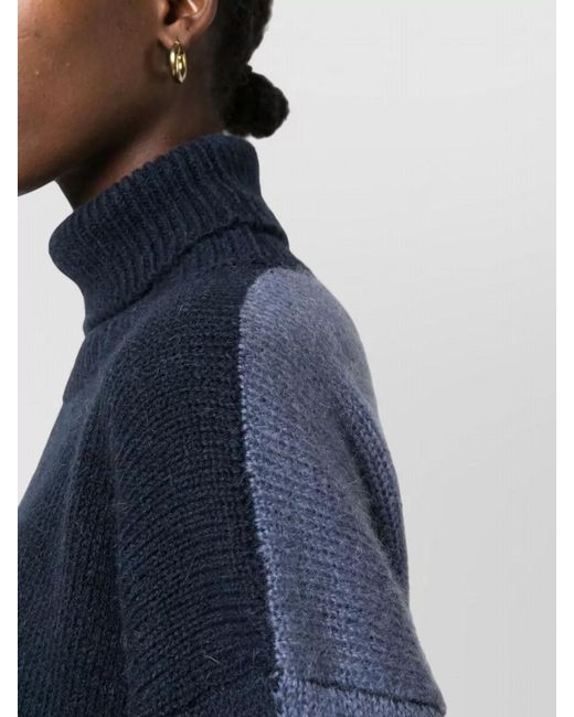 Alysi Blue Mohair Wool Turtleneck Color Block Jumper